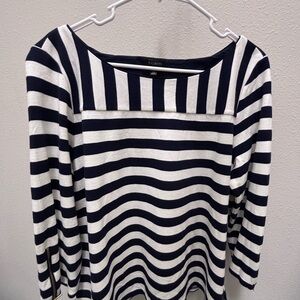 Used Talbots Classic Navy and White Striped 3/4 Sleeve Top with zipper sleeves